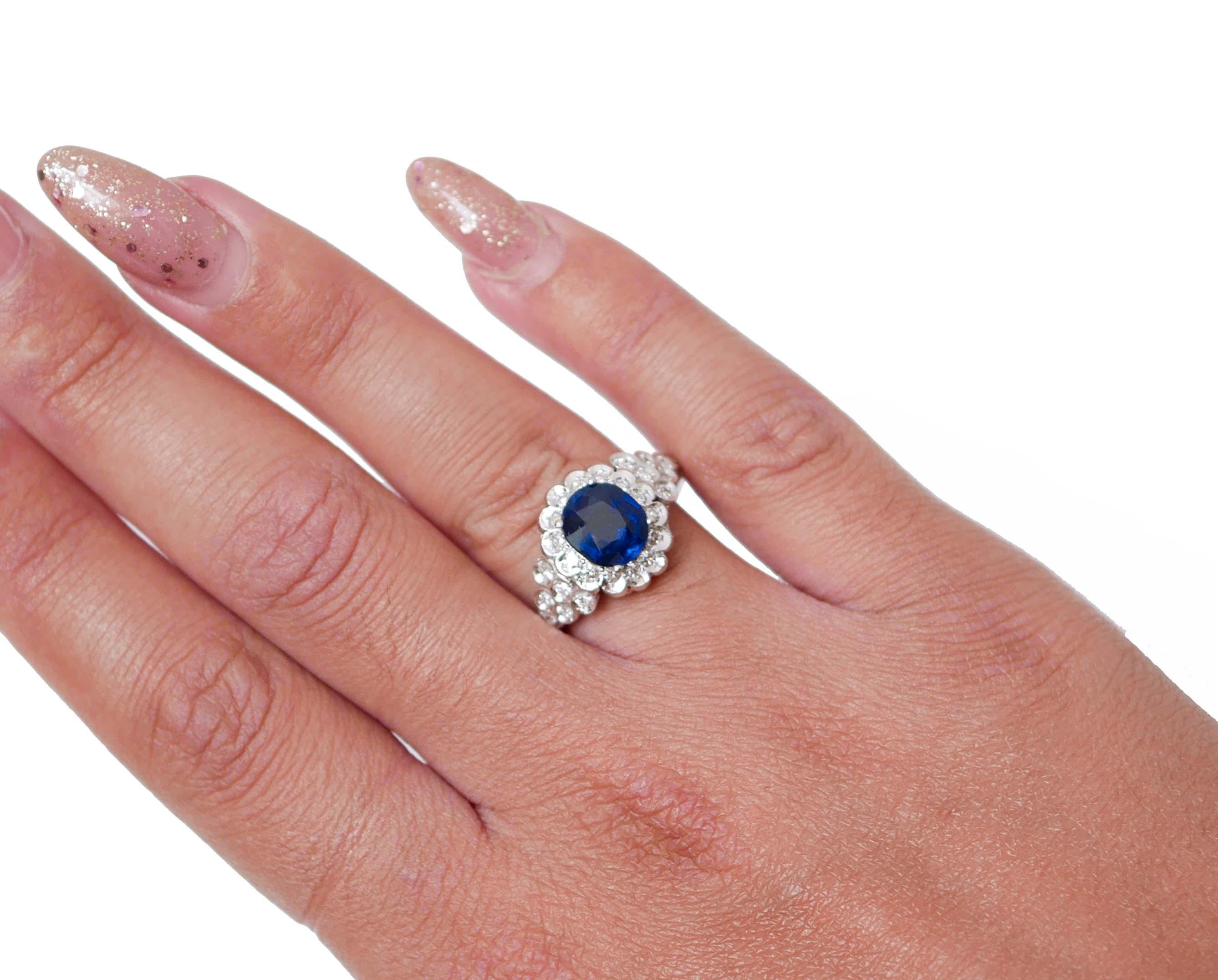 Sapphire, Diamonds, Platinum Retrò Ring. In Good Condition For Sale In Marcianise, Marcianise (CE)