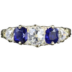 Antique  Sapphire Diamonds Ring 18 Carat Five-Stone Ring
