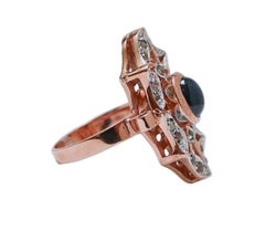 Sapphire, Diamonds, Rose Gold and Silver Ring.