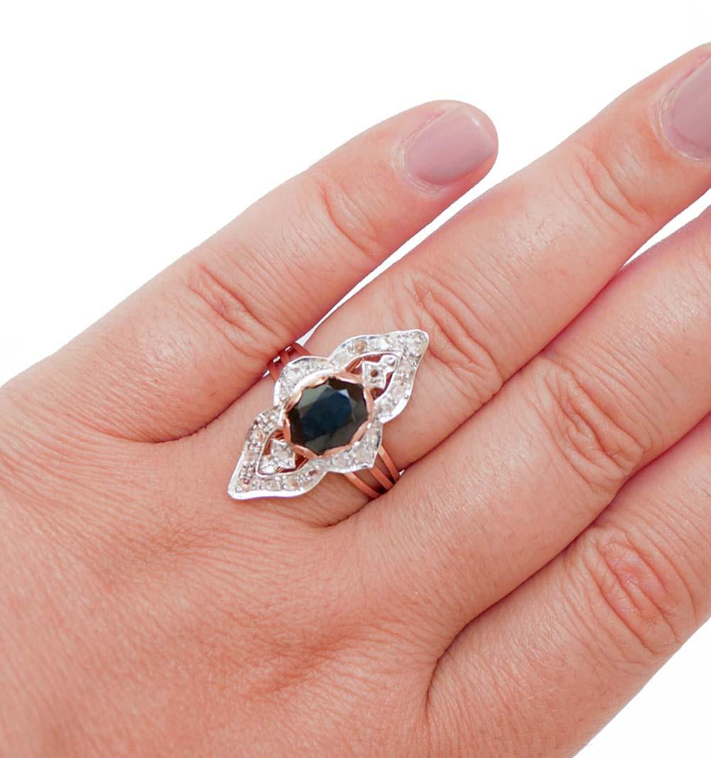 Sapphire, Diamonds, Rose Gold and Silver Ring. In Good Condition For Sale In Marcianise, Marcianise (CE)