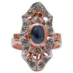 Sapphire, Diamonds, Rose Gold and Silver Ring.