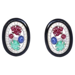 Ohrringe mit Saphiren, Diamanten, Rubinen, Smaragden und Onyx aus 18K Gold, 1960