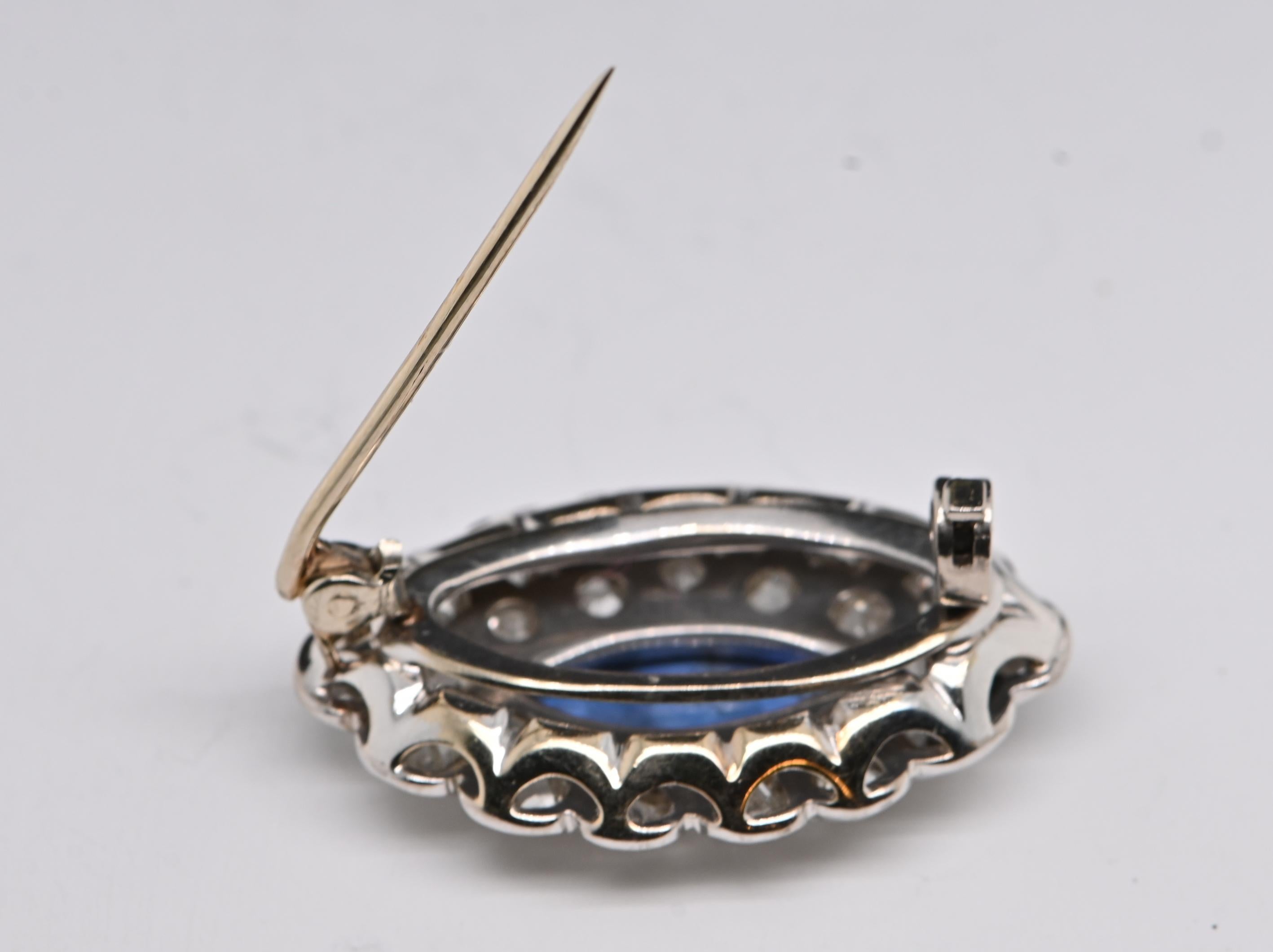 Zafiro Diamantes Oro Blanco 18 Quilates Broche en Excelente estado para la venta en Vannes, FR