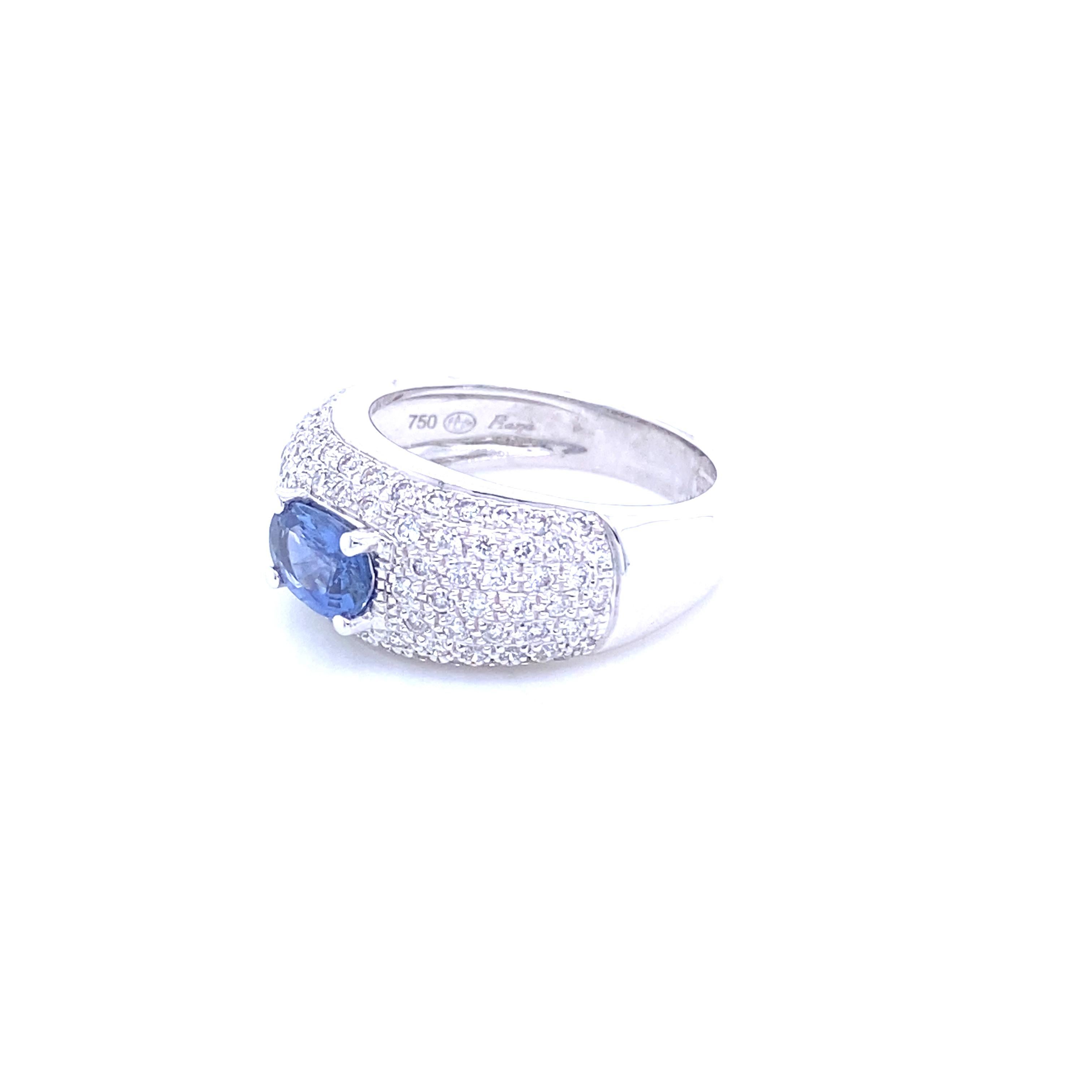 Modern Sapphire Diamonds White Gold Cocktail Ring For Sale