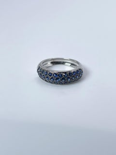 Sapphire Dome Ring 18KT White Gold Pave Set Diamond Ring