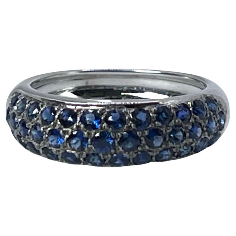 Sapphire Dome Ring 18KT White Gold Pave Set Diamond Ring For Sale