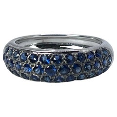 Sapphire Dome Ring 18KT White Gold Pave Set Diamond Ring