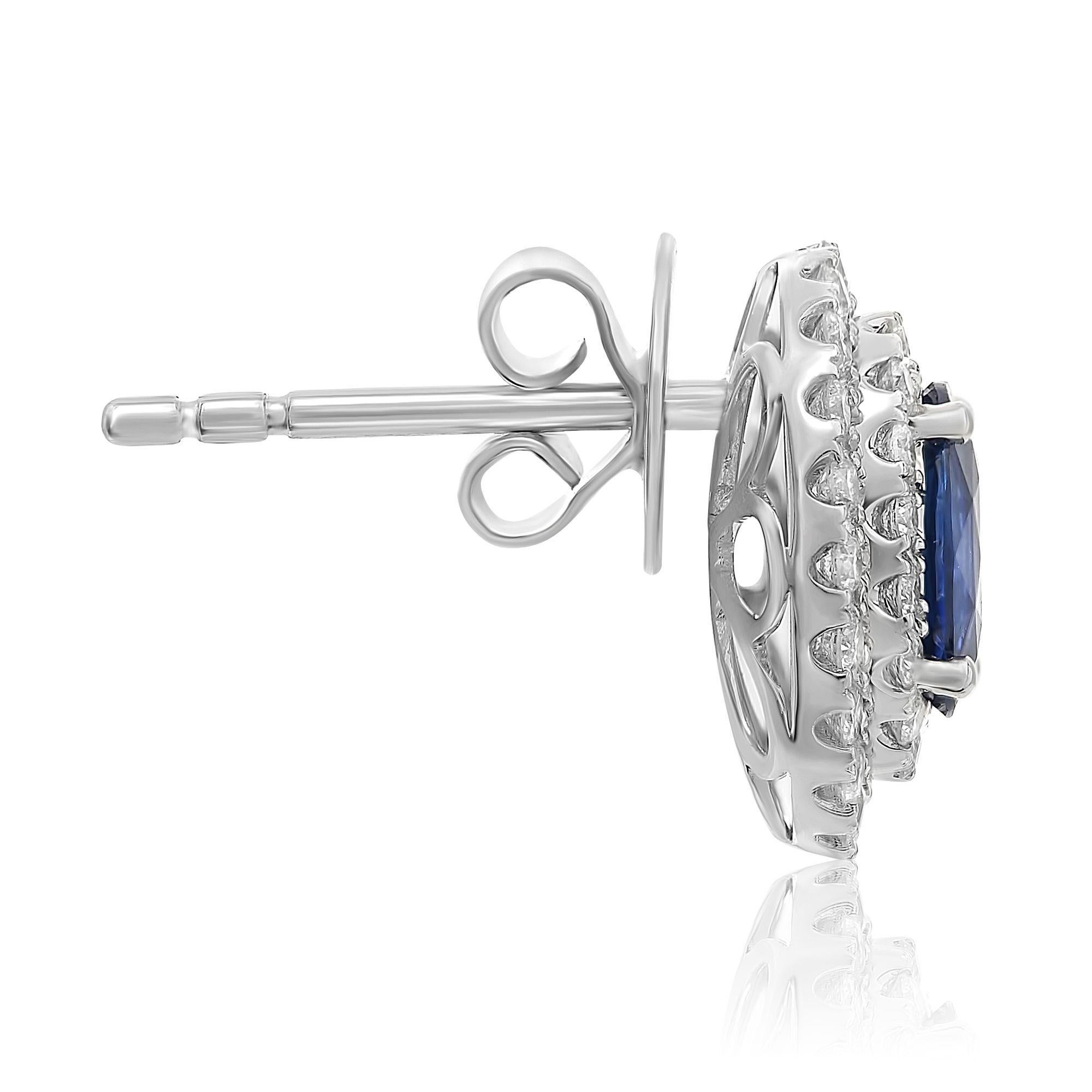 Oval Cut Sapphire Double Halo Stud Earrings For Sale