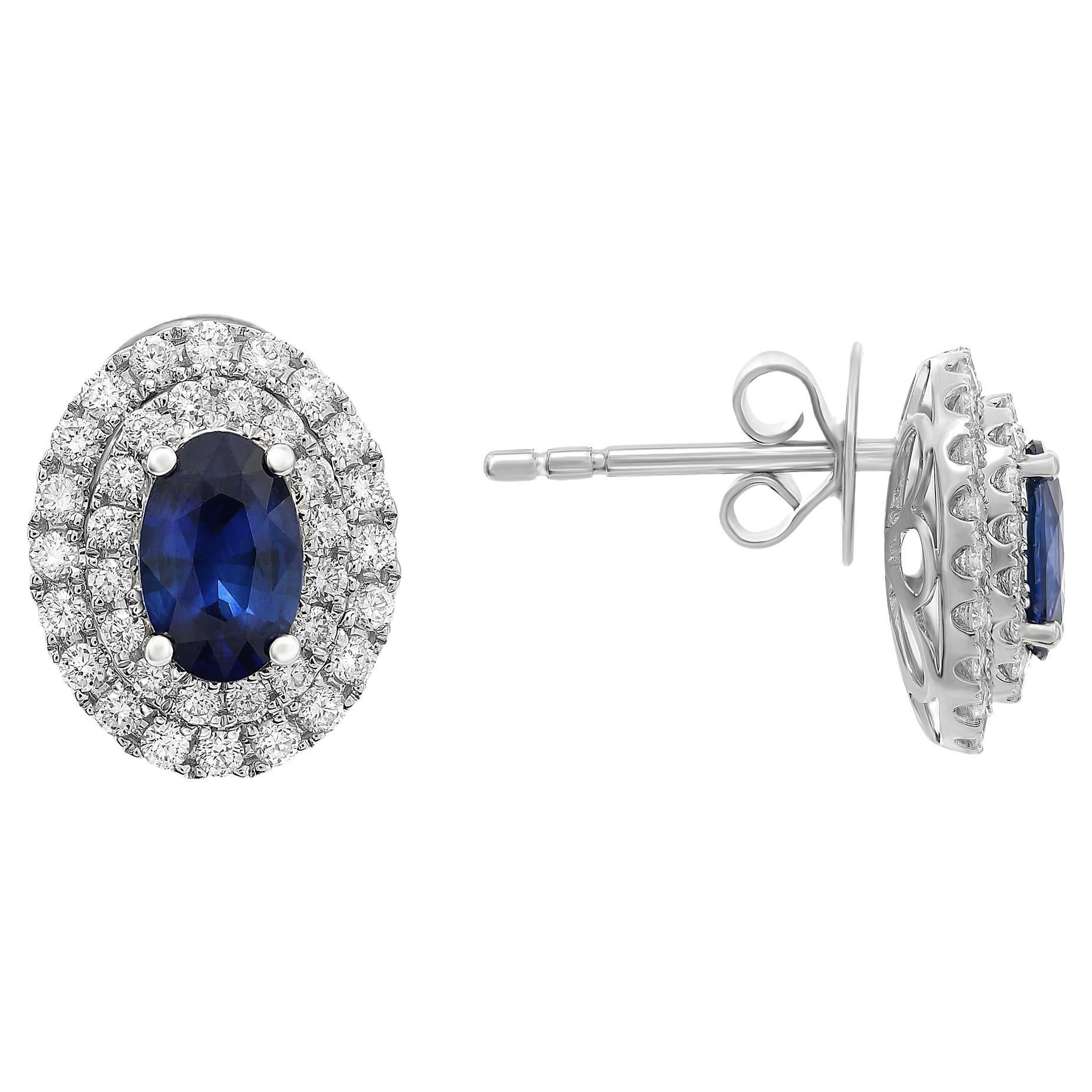 Sapphire Double Halo Stud Earrings For Sale