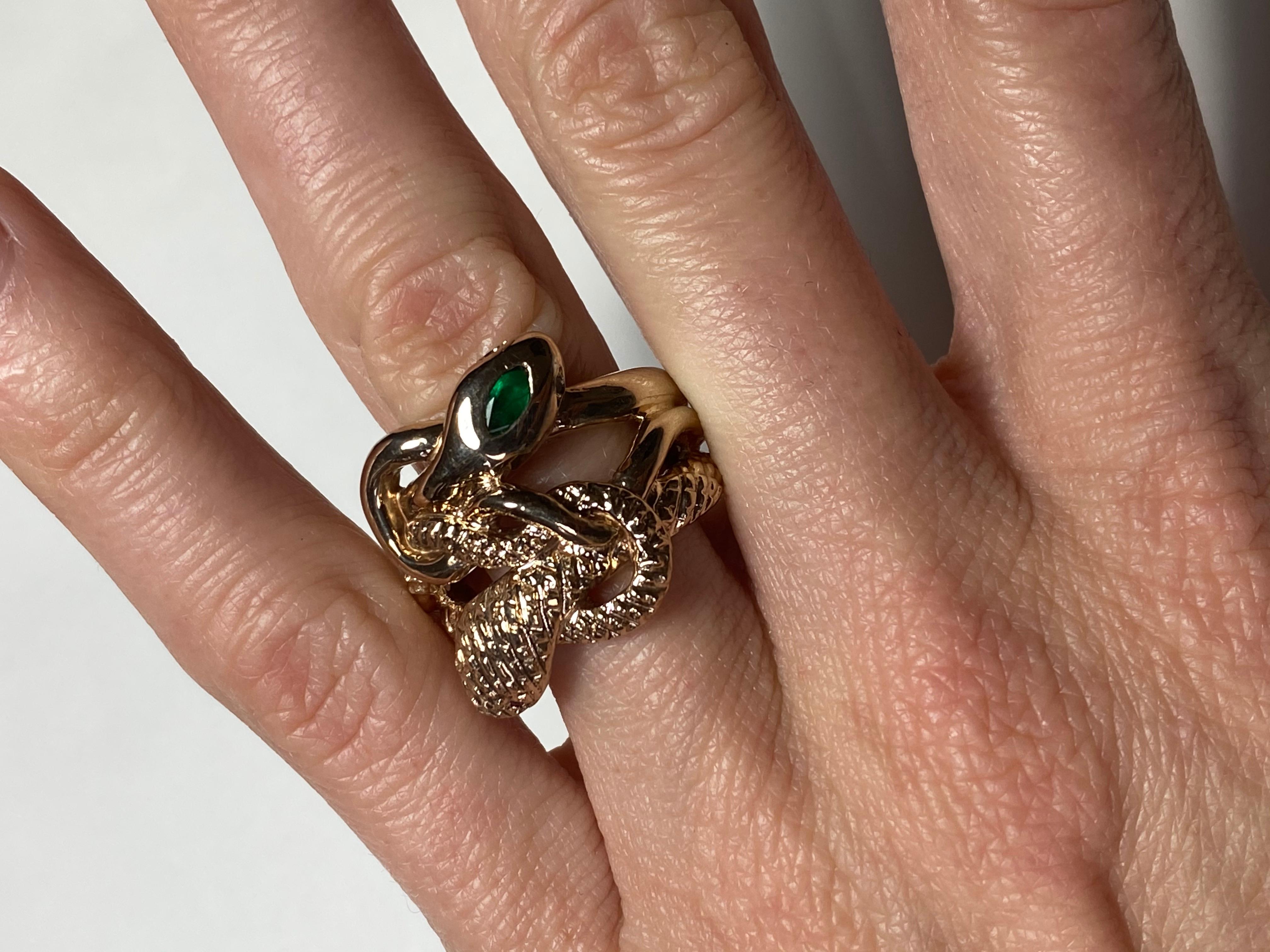 Anillo Doble Serpiente Zafiro Esmeralda Rubí Estilo Victoriano Bronce J DAUPHIN en venta 2