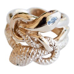 Sapphire Double Snake Ring Emerald Ruby Victorian Style Bronze J Dauphin