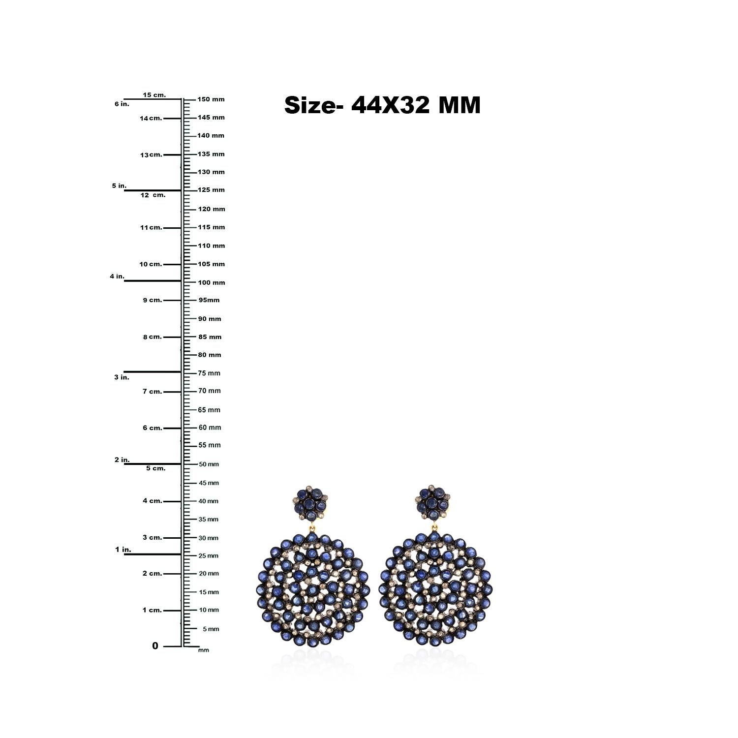 Taglio misto Orecchini pendenti con zaffiro e diamanti in oro giallo 14 carati in vendita