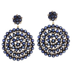 Sapphire Drop Dangle Earrings With Diamonds In 14k Yellow Gold