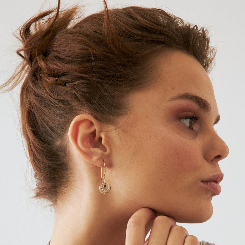 Brilliant Cut Sapphire Drop Earrings in 14K Solid Yellow Gold For Sale