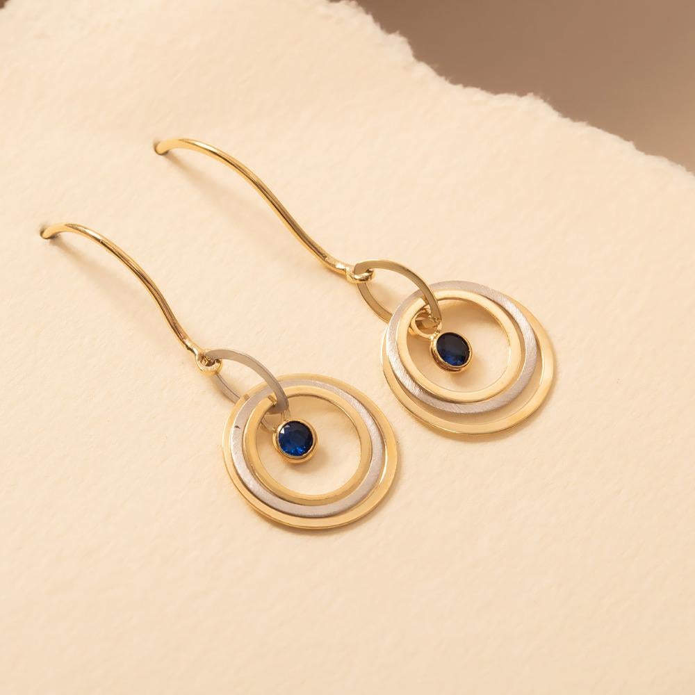 Sapphire Drop Earrings in 14K Solid Yellow Gold In New Condition For Sale In New York, NY