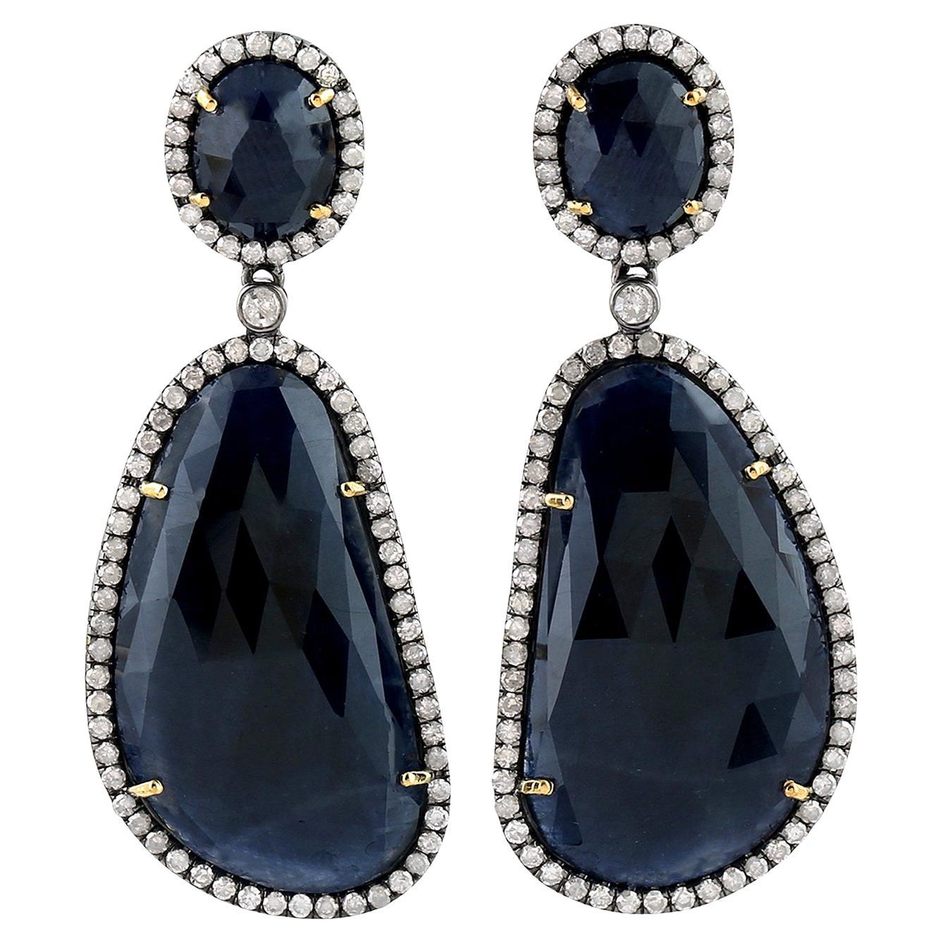 Sapphire Drop Earrings Set With Diamonds 41 Carats Total