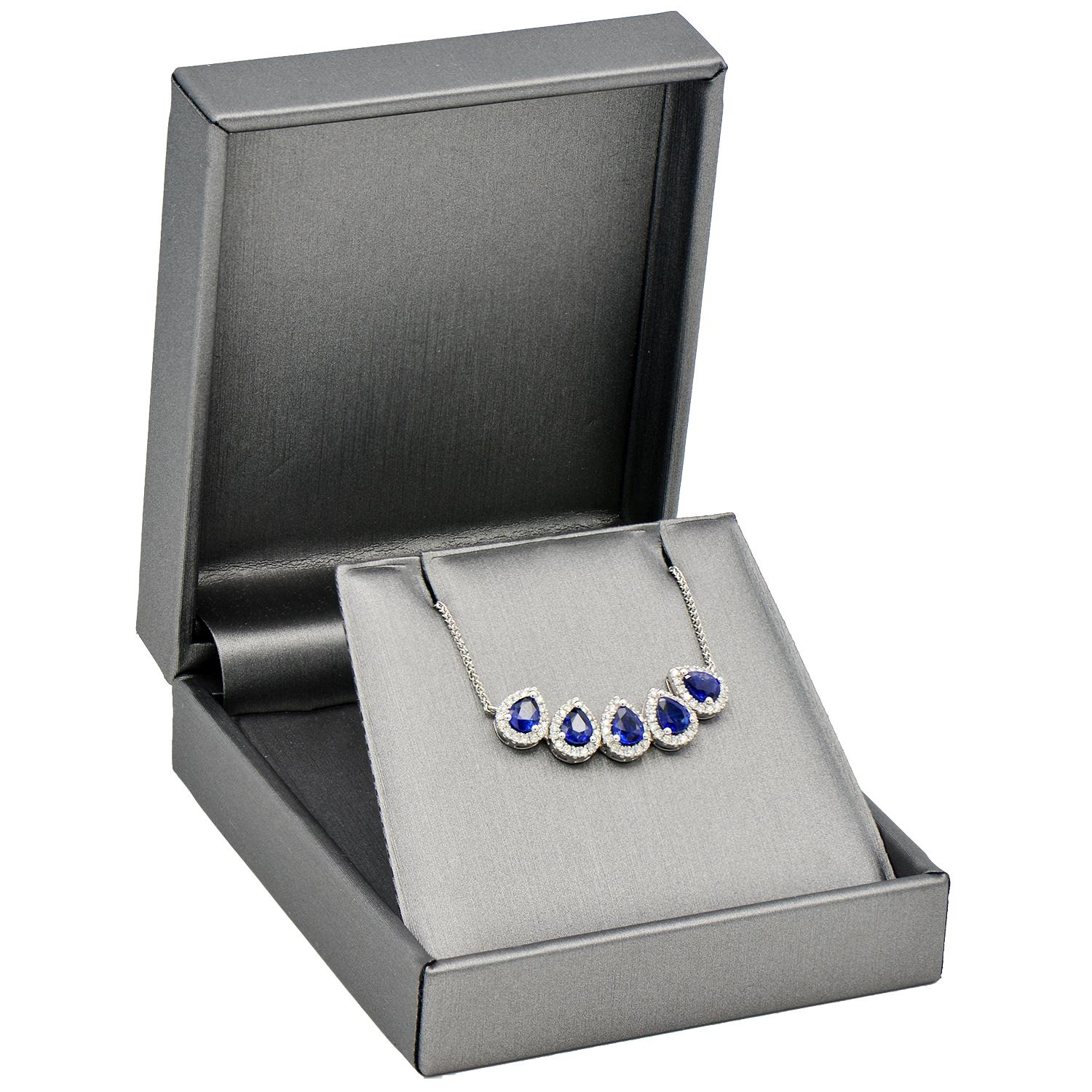 Contemporary Sapphire Drop with Diamond Halo Necklace