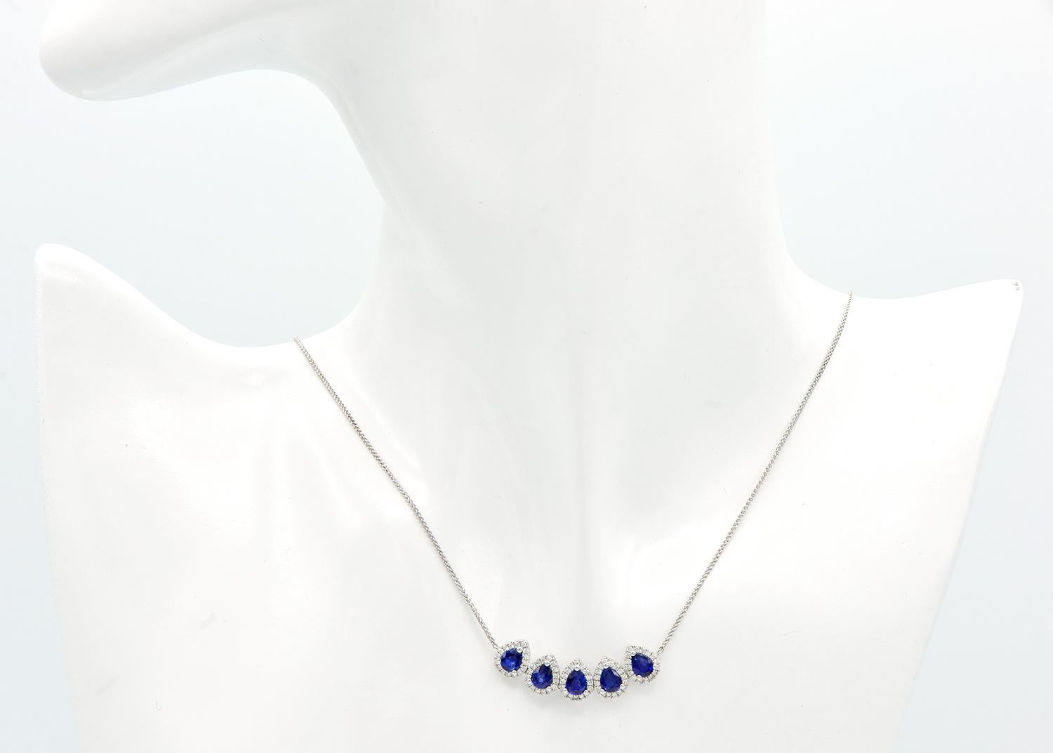 Pear Cut Sapphire Drop with Diamond Halo Necklace