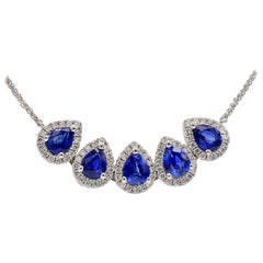 Sapphire Drop with Diamond Halo Necklace