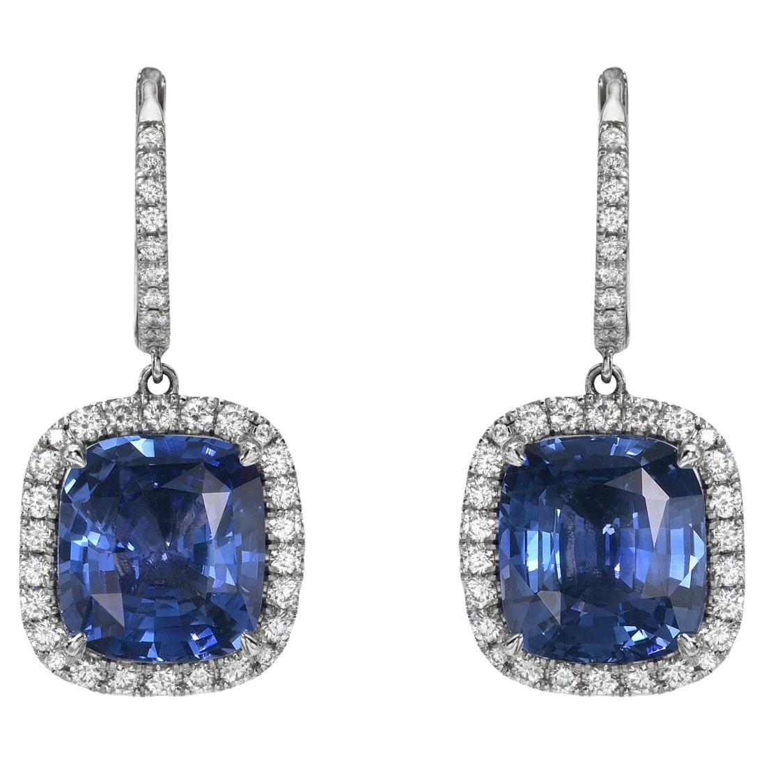 Atemberaubende 11,24 Karat "Ceylon" Blauer Saphir und Diamant-Ohrringe - Luxus-Geschenk
