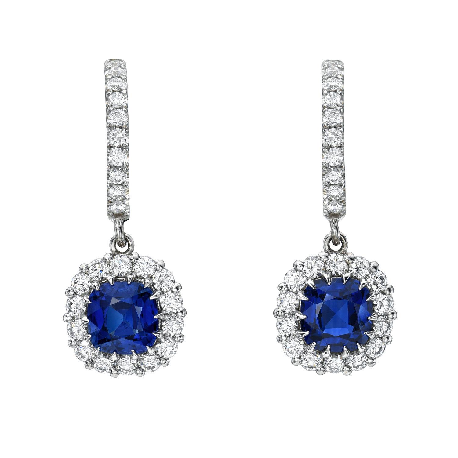 Cushion Cut Exquisite Ceylon Blue Sapphire Diamond Earrings - 1stDibs Sapphire Jewelry For Sale