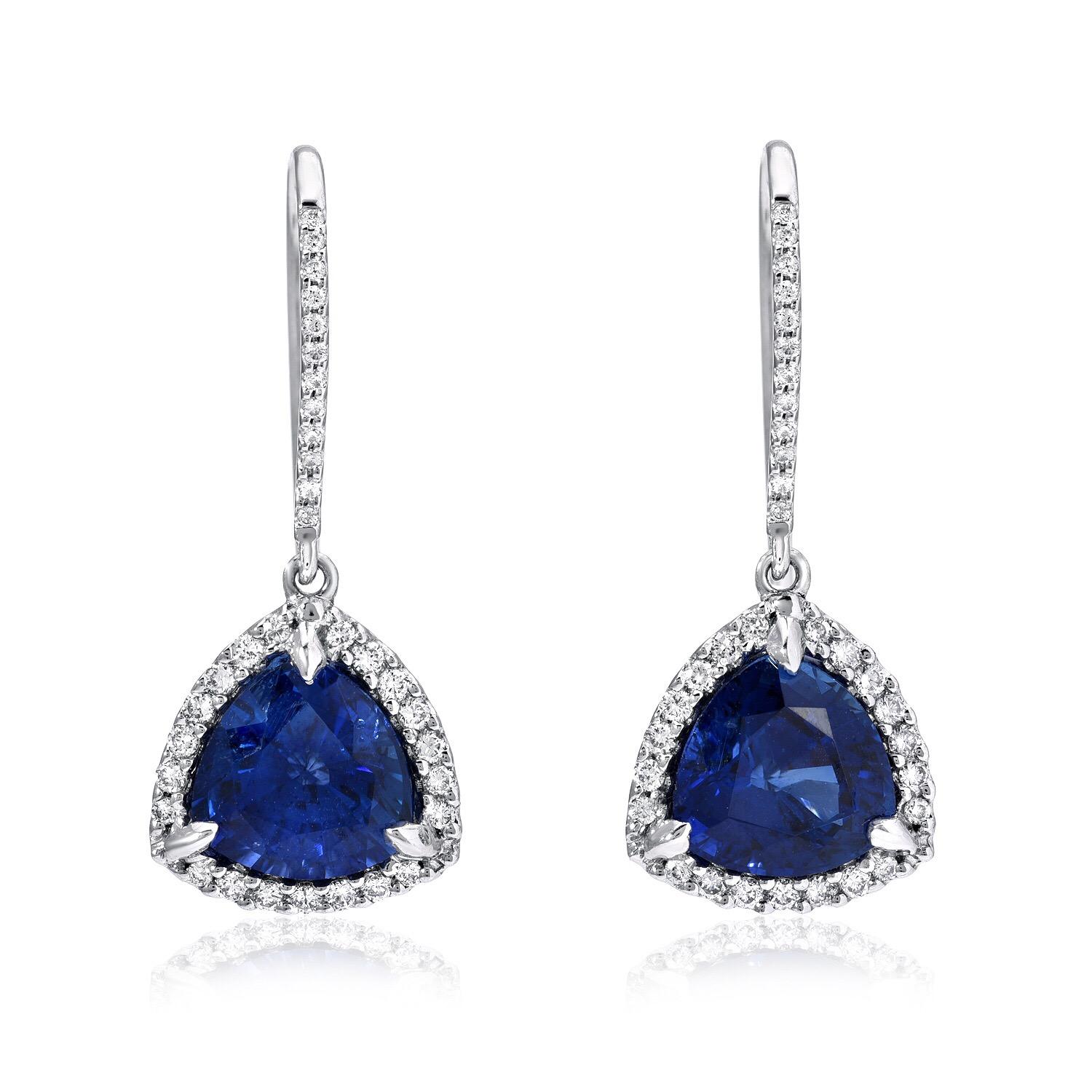 Modern Sapphire Earrings 3.14 Carat Trillions
