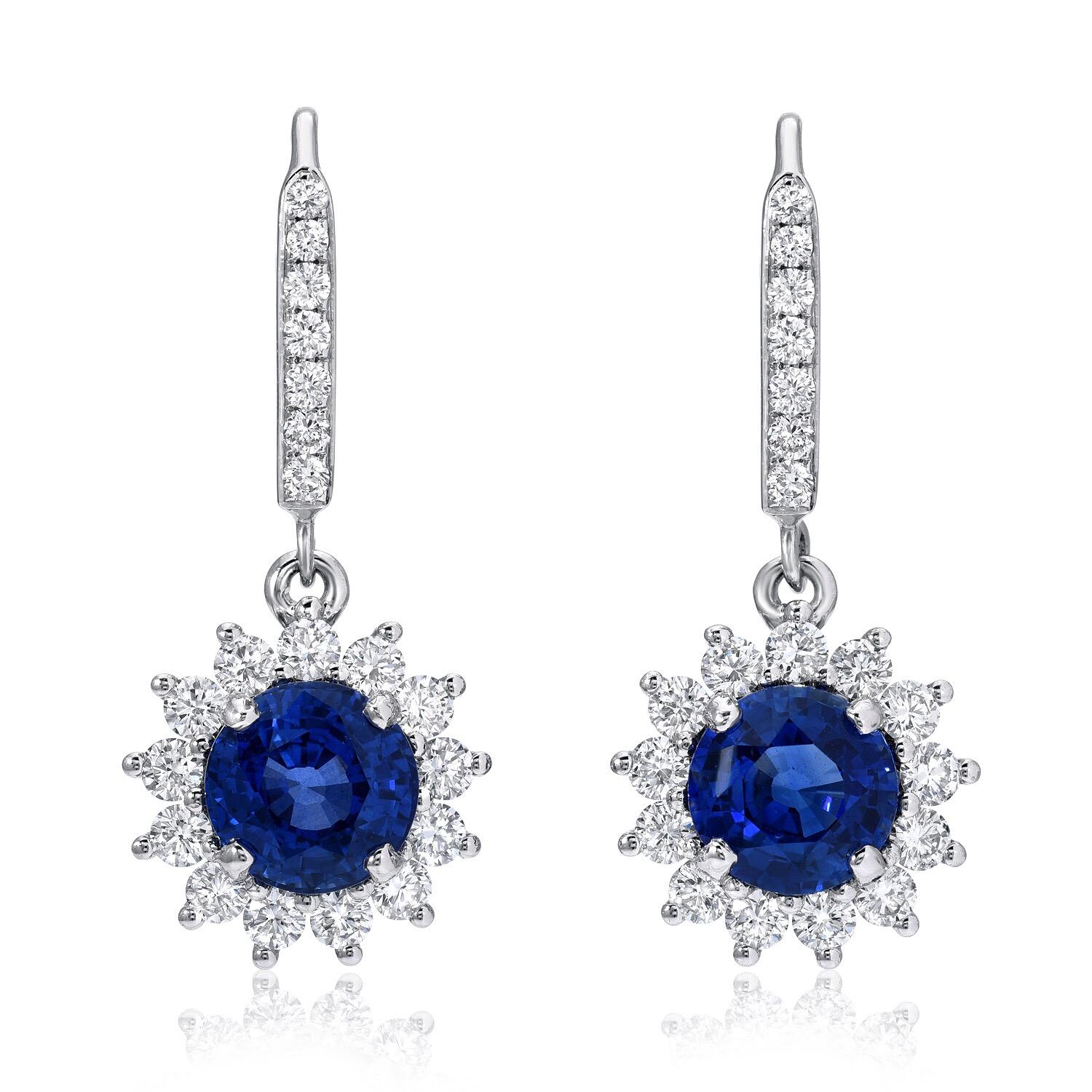 Modern Sapphire Earrings Rounds 3.47 Carats