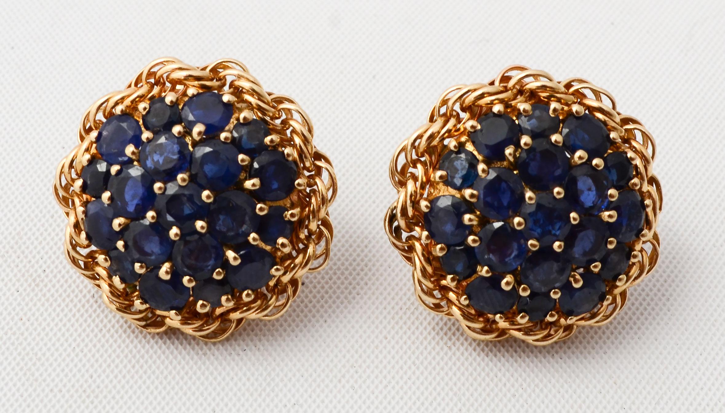 Sapphire Cluster Earrings In New Condition In Darnestown, MD