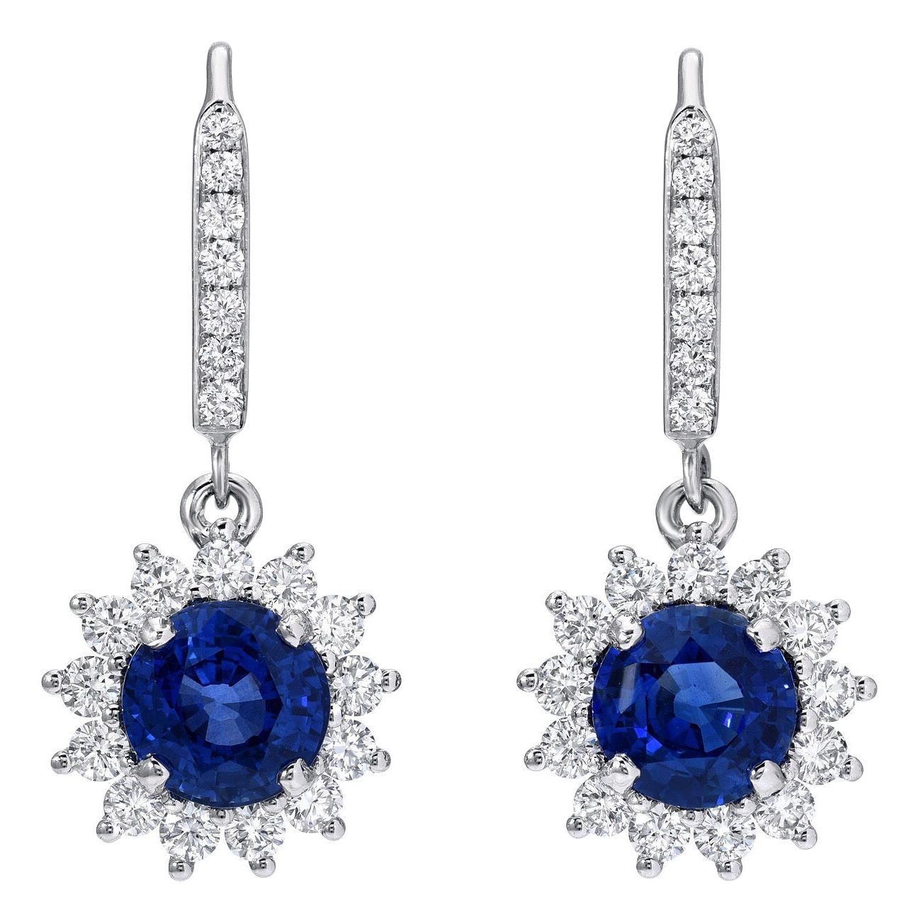 Sapphire Earrings Rounds 3.47 Carats