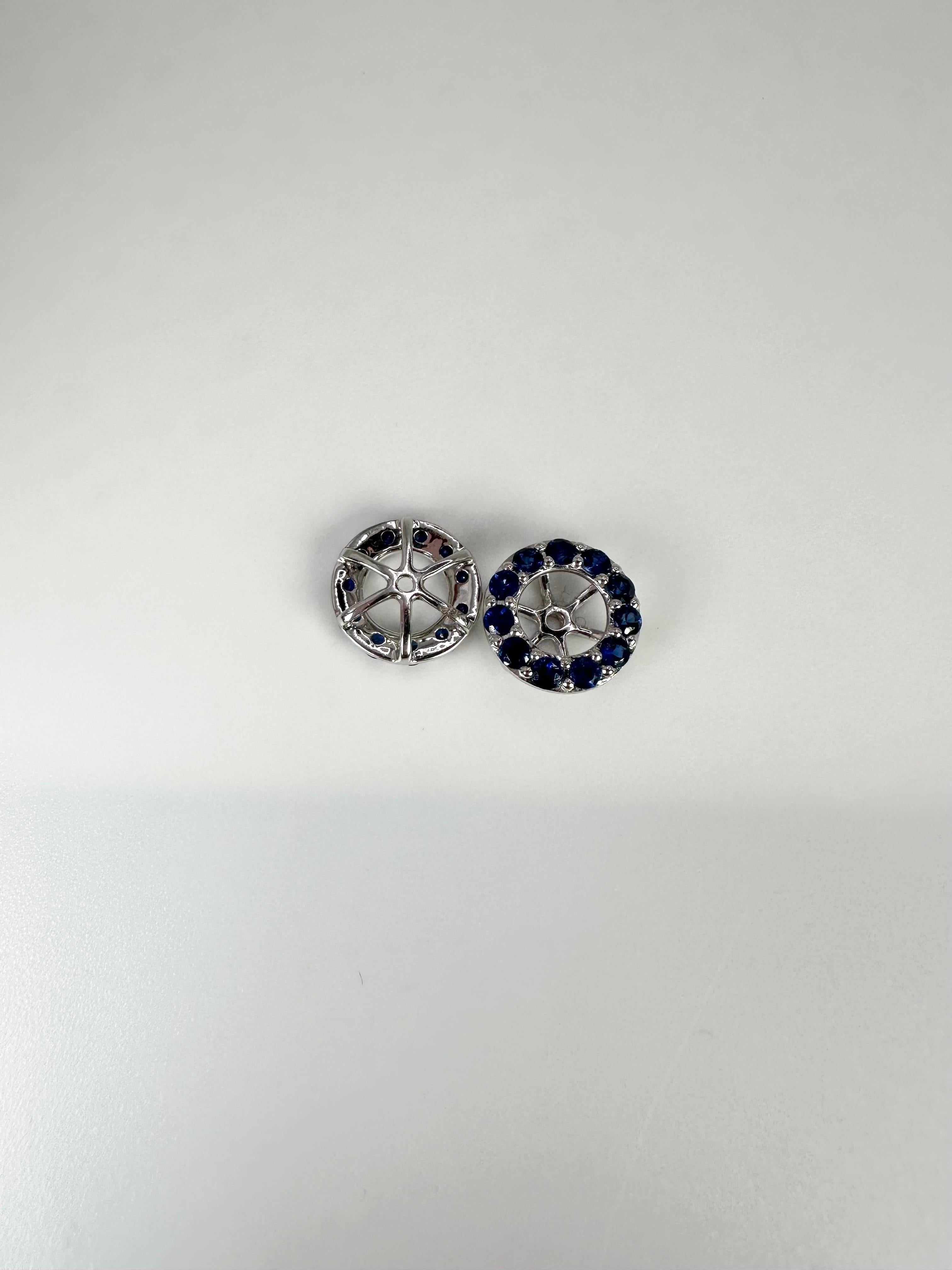 Sapphire jackets for studs fits all, natural sapphires made in 18kt white gold.

GOLD: 18KT gold
NATURAL SAPPHIRE(S)
Clarity/Color: Slightly included
Carat:1.08ct
Gram(s):1.89
Item#: 210-00004 AFT

WHAT YOU GET AT STAMPAR JEWELERS:
Stampar Jewelers,