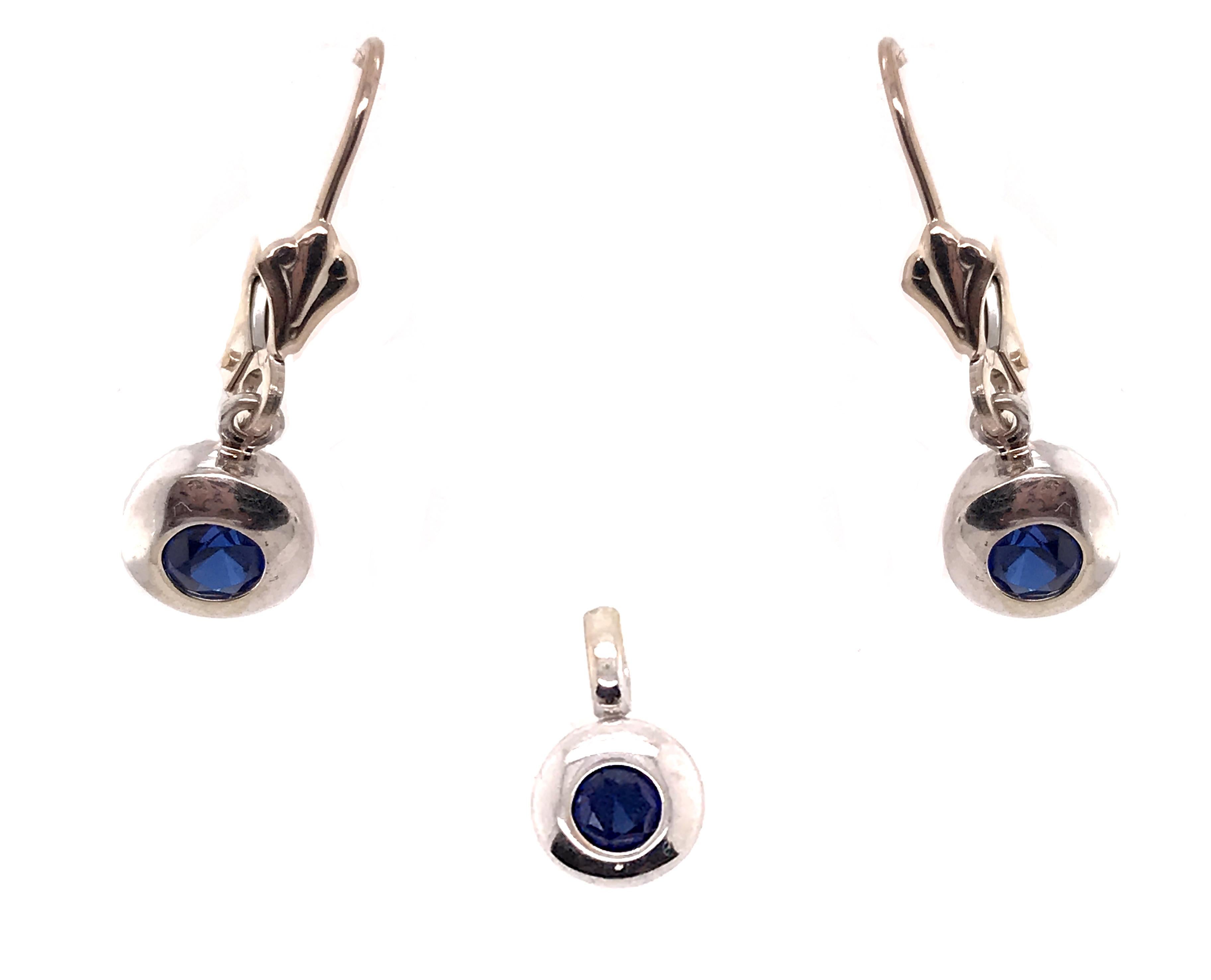 Round Cut Sapphire Earrings Pendant Set 1ct White Gold September Birthstone Leverback For Sale
