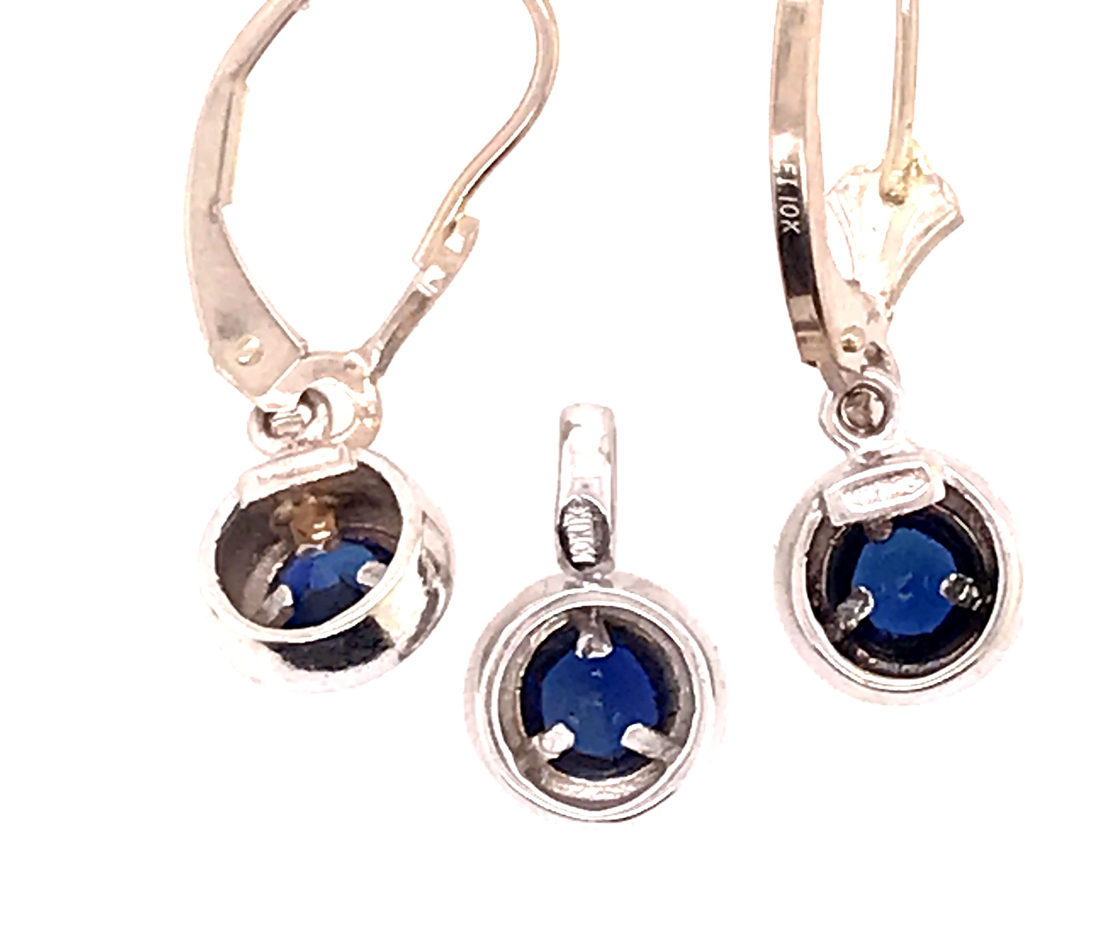 Sapphire Earrings Pendant Set 1ct White Gold September Birthstone Leverback In Excellent Condition For Sale In Dearborn, MI