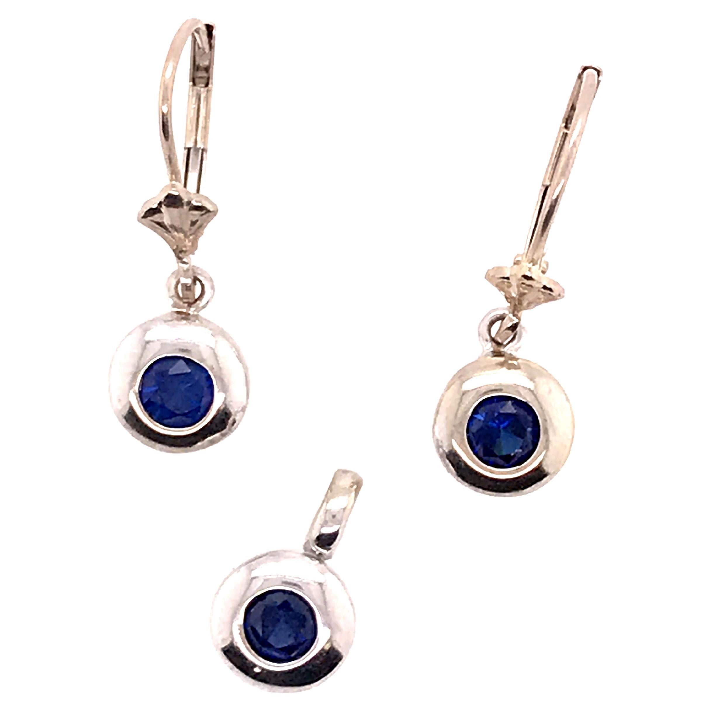 Sapphire Earrings Pendant Set 1ct White Gold September Birthstone Leverback For Sale
