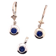 Sapphire Earrings Pendant Set 1ct White Gold September Birthstone Leverback