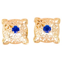 Sapphire Earrings Studs in 14k Gold