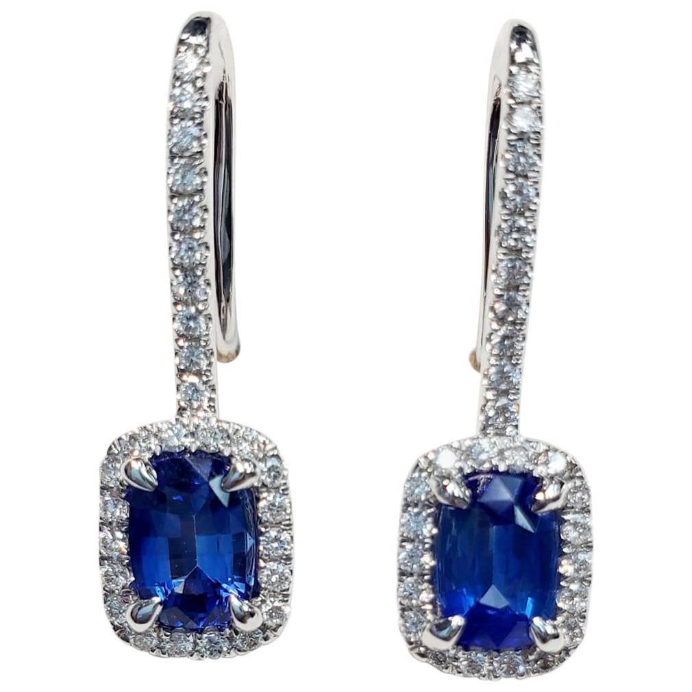 Sapphire Earrings with White Diamonds