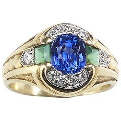 Sapphire, Emerald and Diamond 14 Karat Gold Ring, Circa 1950