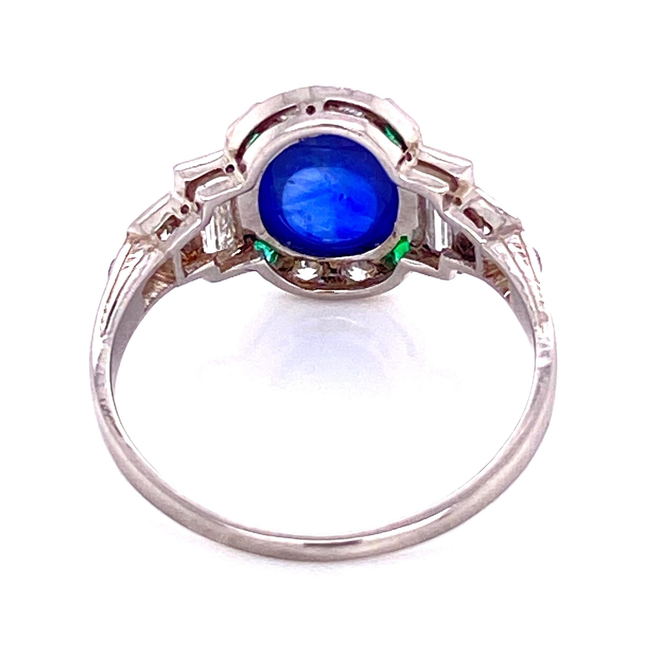 Sapphire Emerald and Diamond Art Deco Style Platinum Ring Fine Estate Jewelry 2