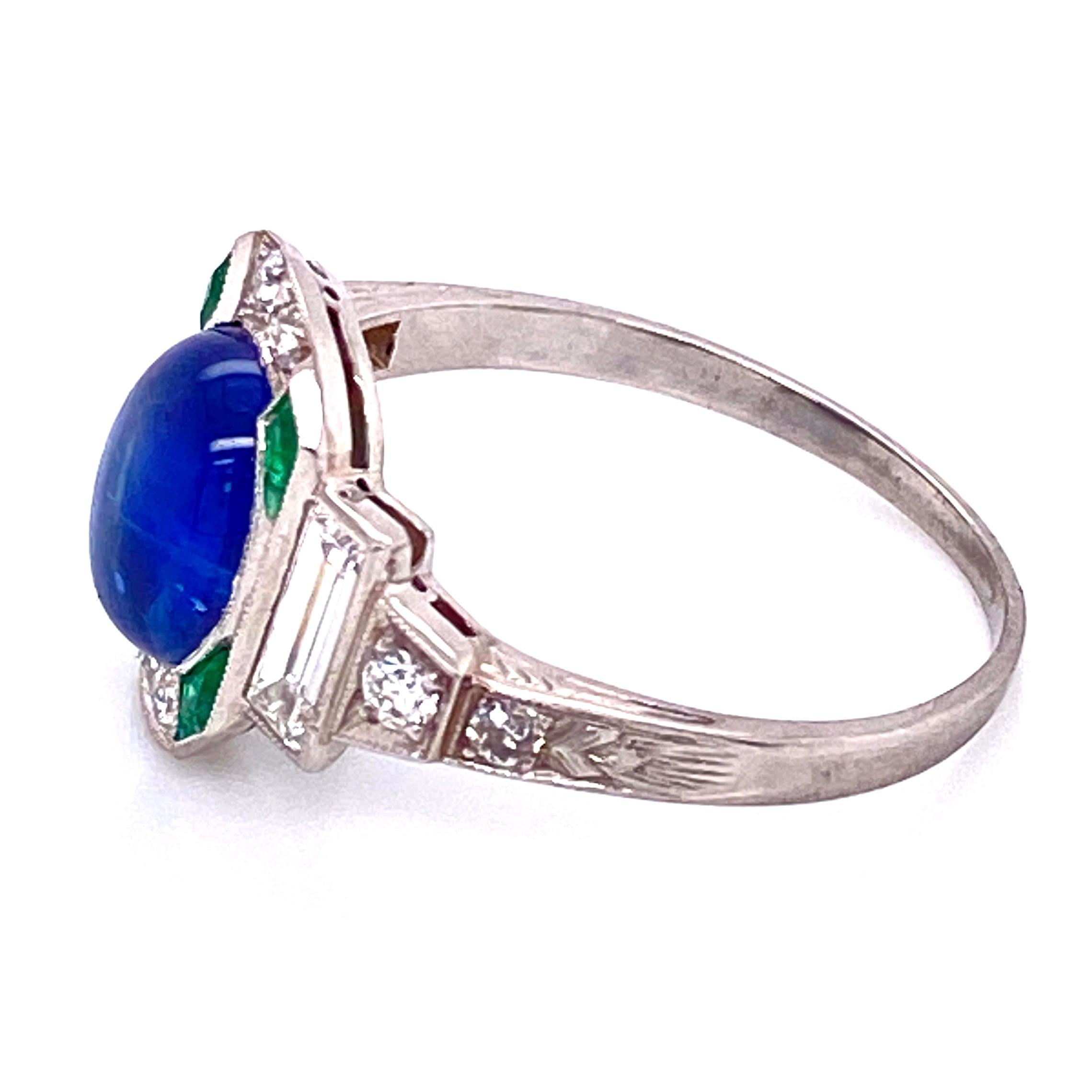 Sapphire Emerald and Diamond Art Deco Style Platinum Ring Fine Estate Jewelry 4
