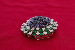 Sapphire Emerald and Diamond Brooch, circa 1950