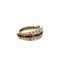 Sapphire, Emerald and Diamond Flipper Gold Band Ring