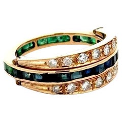 Sapphire, Emerald and Diamond Flipper Gold Band Ring