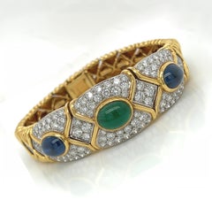 Sapphire, Emerald and Diamond Multi-Gemstone Bracelet in 18K Yellow Gold