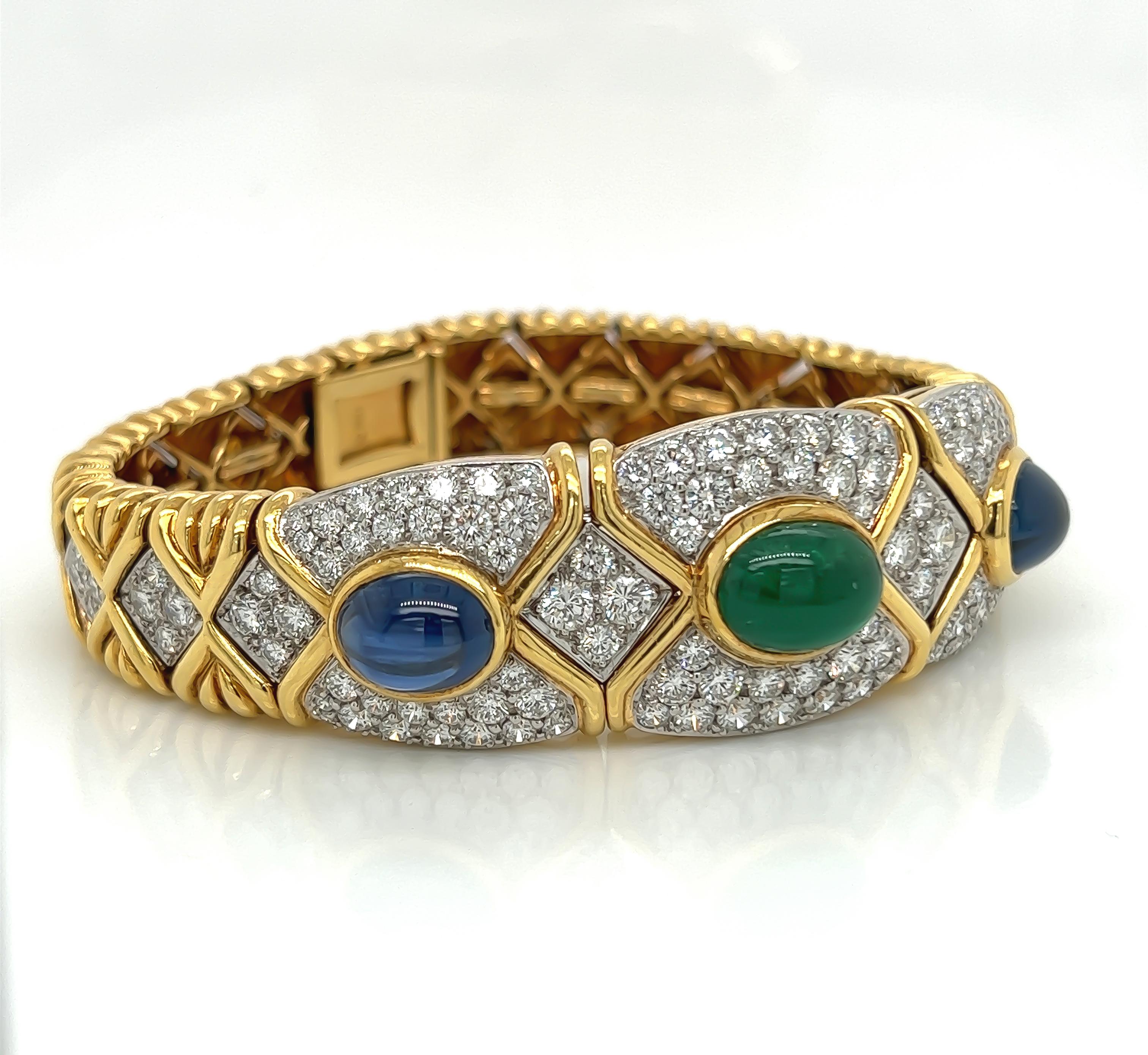 Sapphire, Emerald and Diamond Multi-Gemstone Bracelet in 18K Yellow Gold In New Condition For Sale In New York, NY