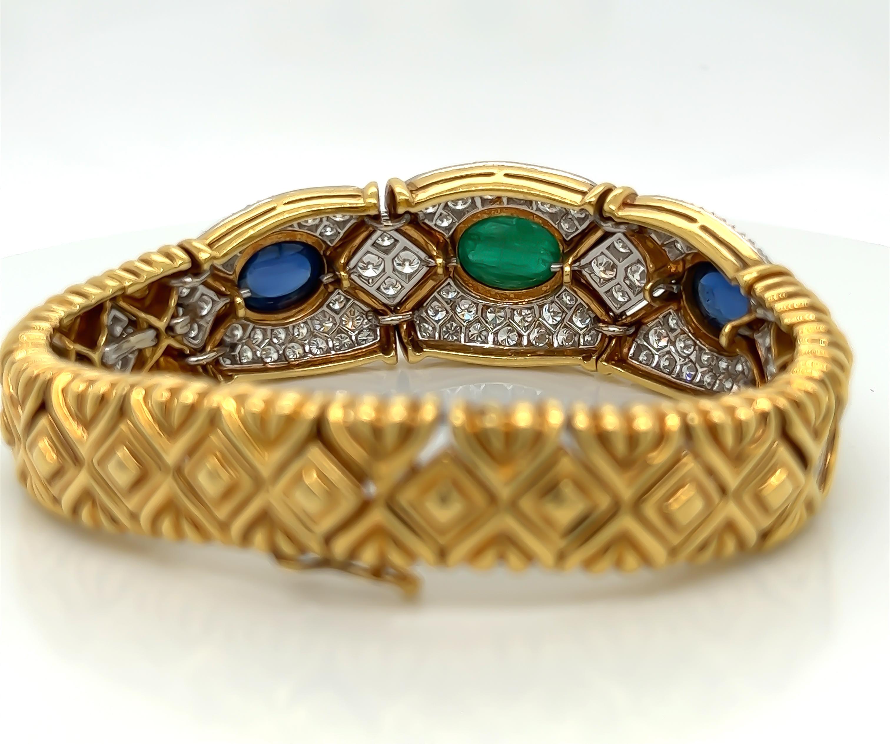 Sapphire, Emerald and Diamond Multi-Gemstone Bracelet in 18K Yellow Gold For Sale 2