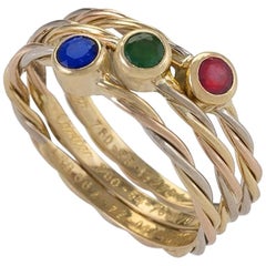 Sapphire, Emerald and Ruby Ring Set by Cartier