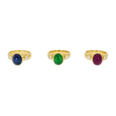 Sapphire, Emerald and Ruby Yellow Gold Set of 3 Rings