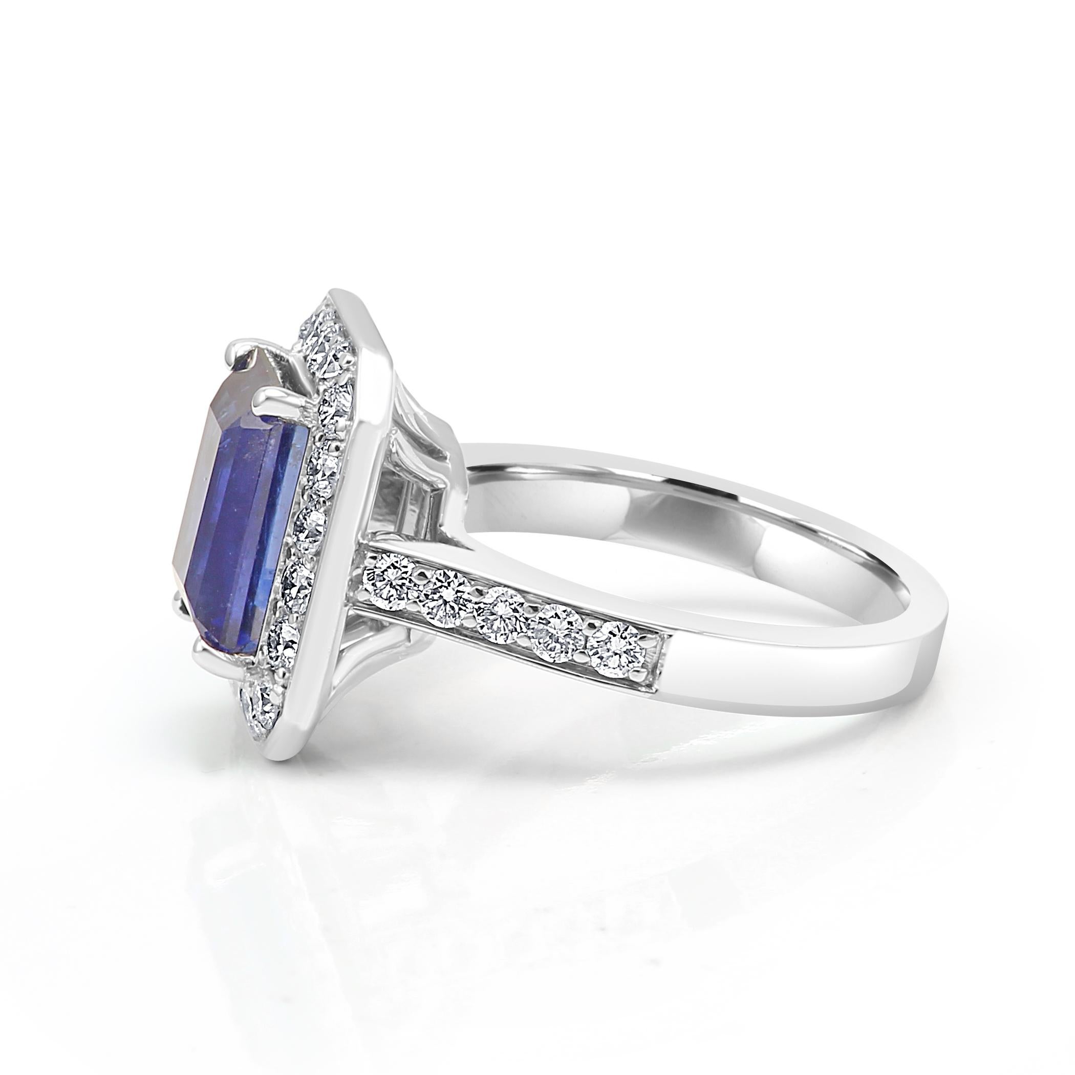 Sapphire Emerald Cut White Round Diamond Halo Gold Bridal Fashion Cocktail Ring 1