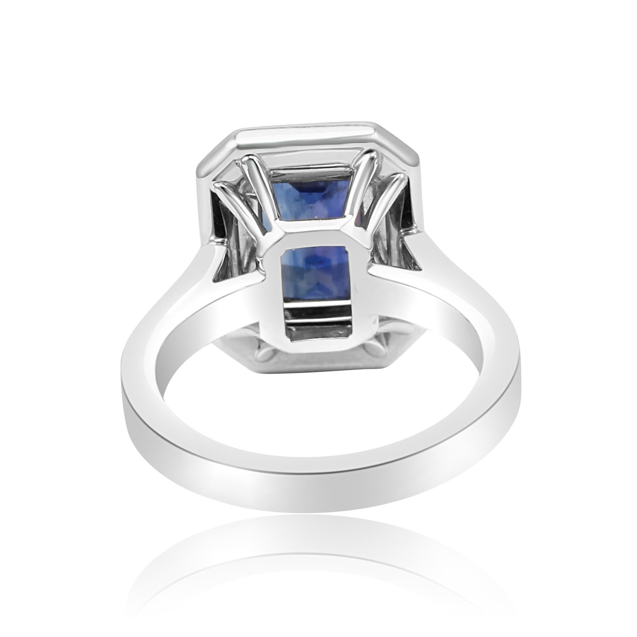 Sapphire Emerald Cut White Round Diamond Halo Gold Bridal Fashion Cocktail Ring 3