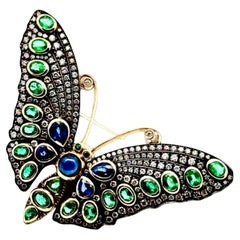 Zaffiro Smeraldo Diamante Oro Giallo 14K Argento Top Farfalla
